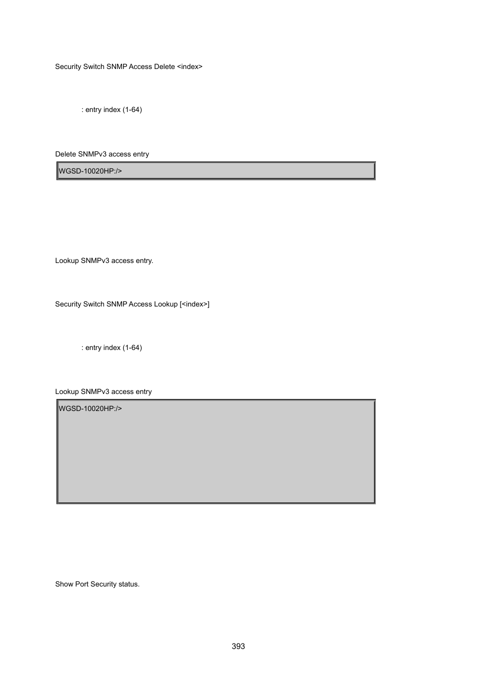 Security switch snmp access lookup, Security network psec switch | PLANET WGSD-10020 User Manual | Page 393 / 557