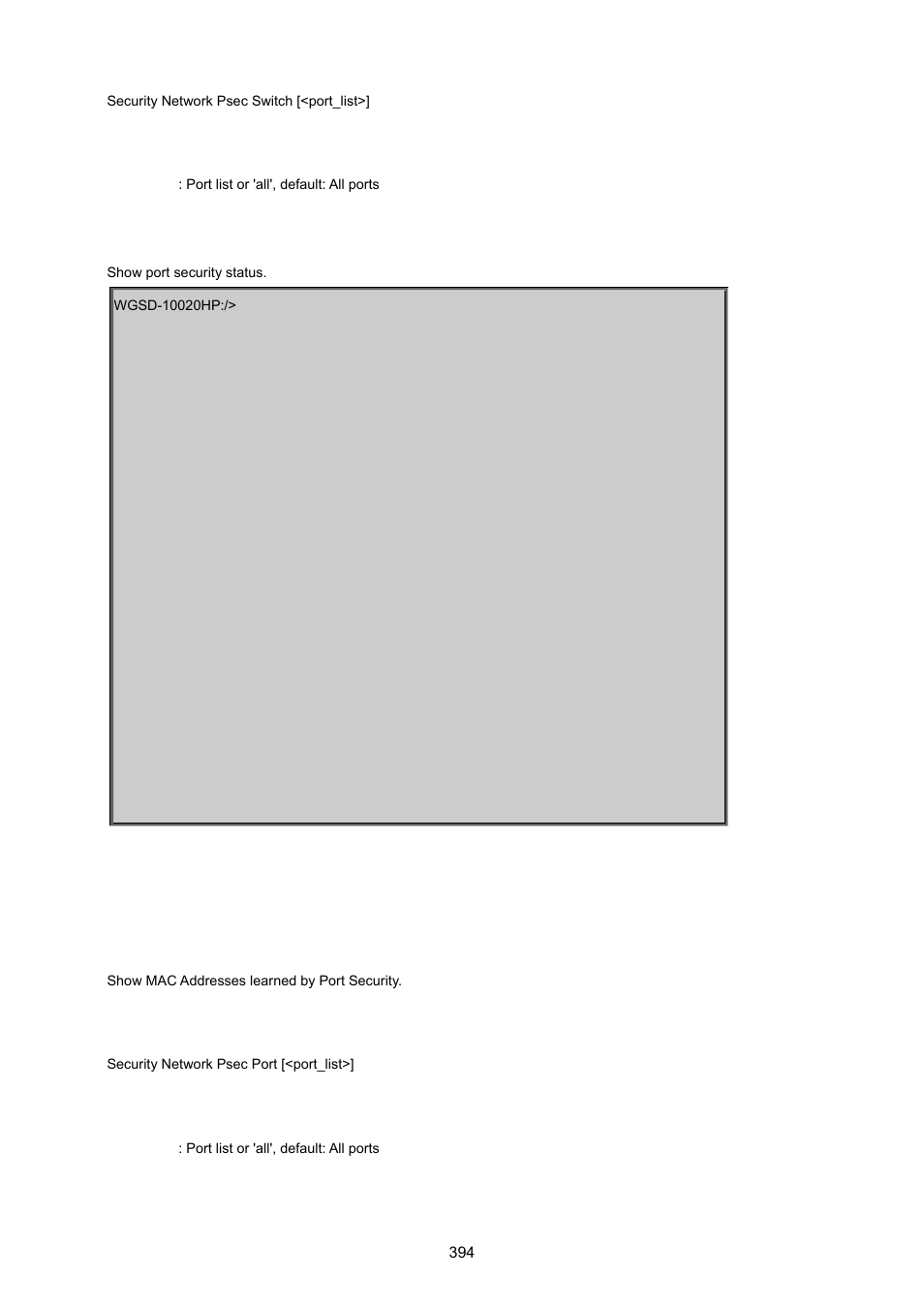 Security network psec port | PLANET WGSD-10020 User Manual | Page 394 / 557