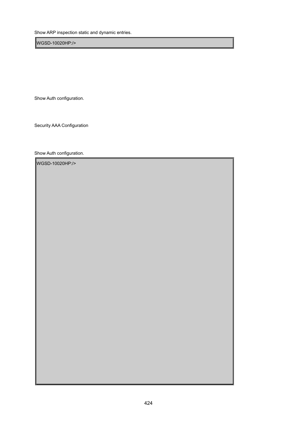 Security aaa configuration | PLANET WGSD-10020 User Manual | Page 424 / 557