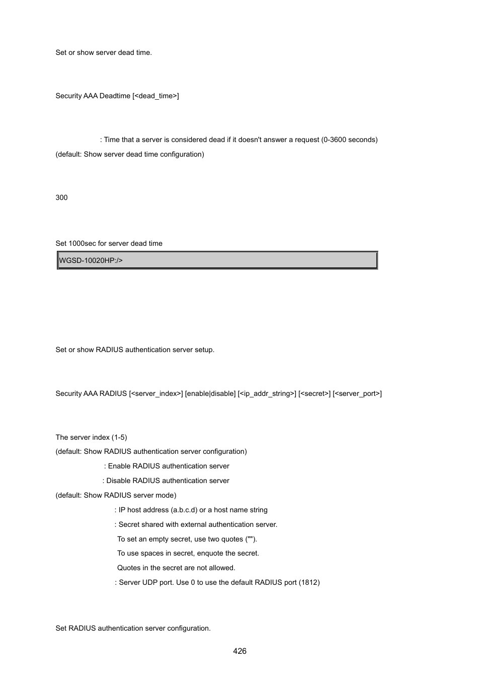 Security aaa radius | PLANET WGSD-10020 User Manual | Page 426 / 557