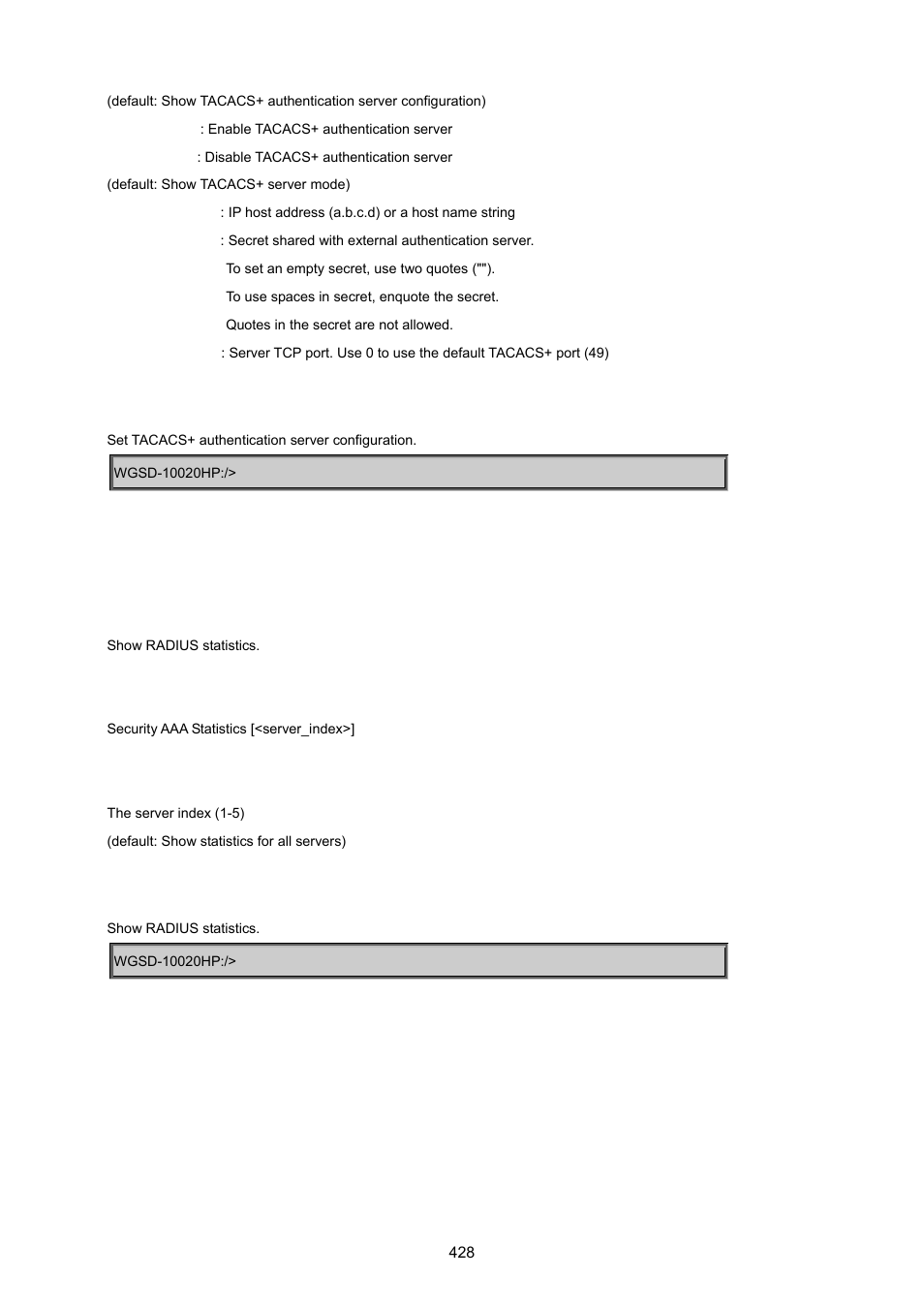 Security aaa statistics | PLANET WGSD-10020 User Manual | Page 428 / 557