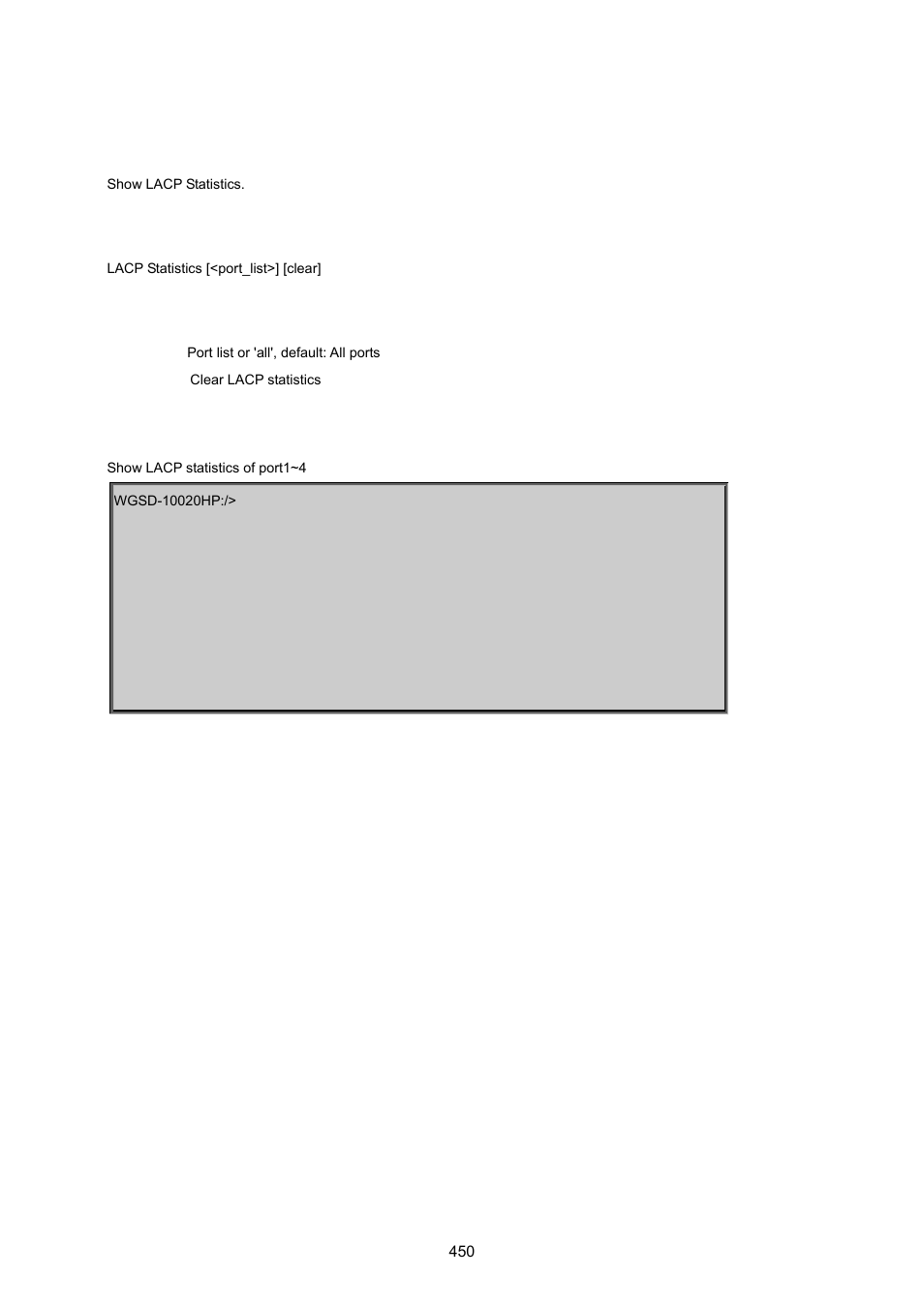 Lacp statistics | PLANET WGSD-10020 User Manual | Page 450 / 557