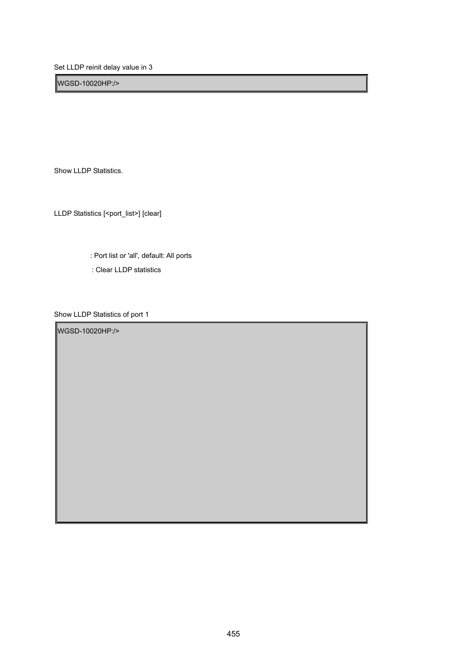 Lldp statistics | PLANET WGSD-10020 User Manual | Page 455 / 557