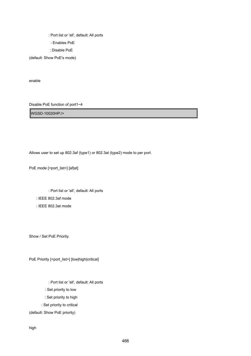 Af/at mode, Poe priority | PLANET WGSD-10020 User Manual | Page 466 / 557