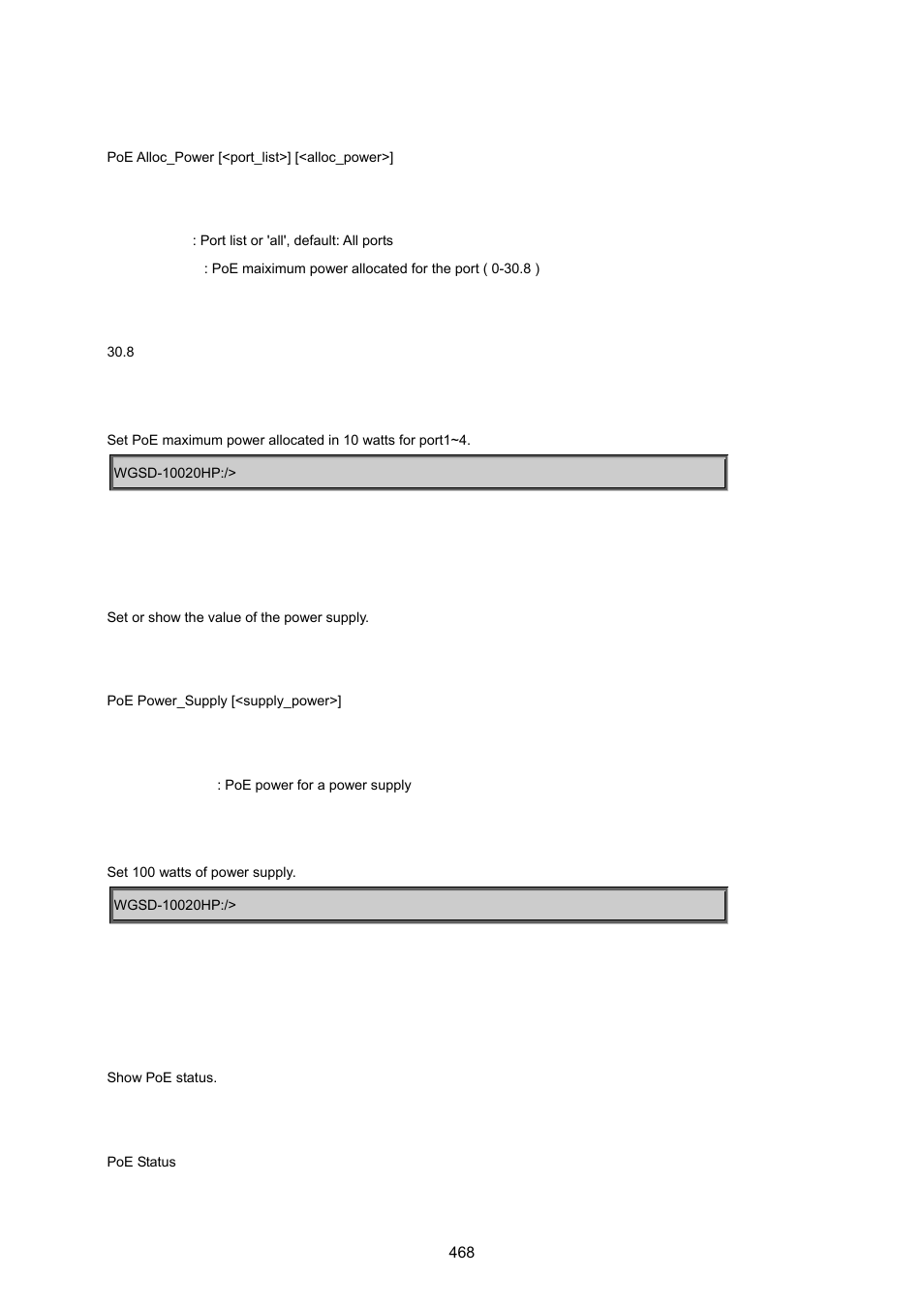 Poe power supply, Poe status | PLANET WGSD-10020 User Manual | Page 468 / 557