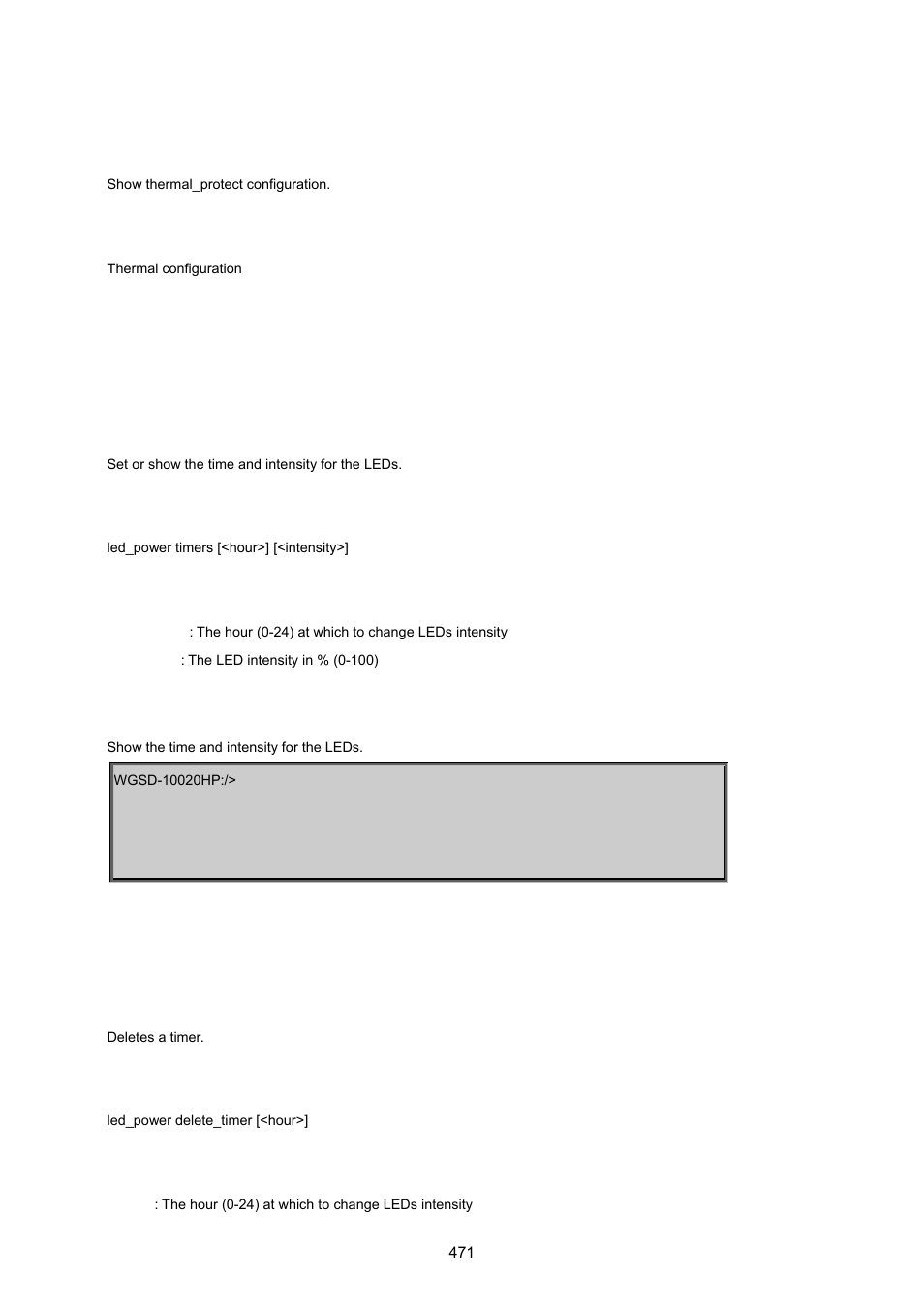 Thermal configuration, 16 led power command, Led power timers | Led power delete timer | PLANET WGSD-10020 User Manual | Page 471 / 557