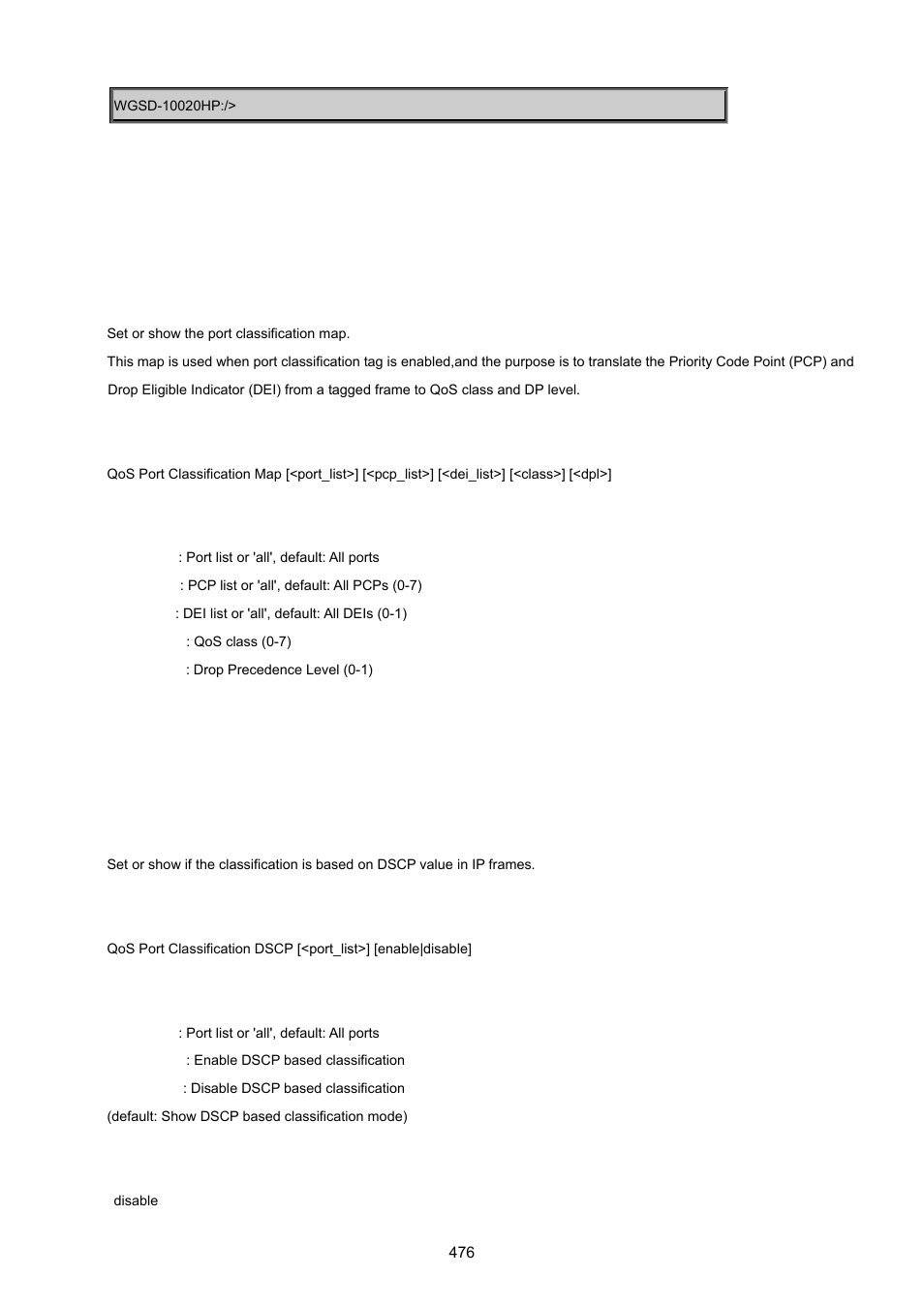 Qos port classification map, Qos port classification dscp | PLANET WGSD-10020 User Manual | Page 476 / 557