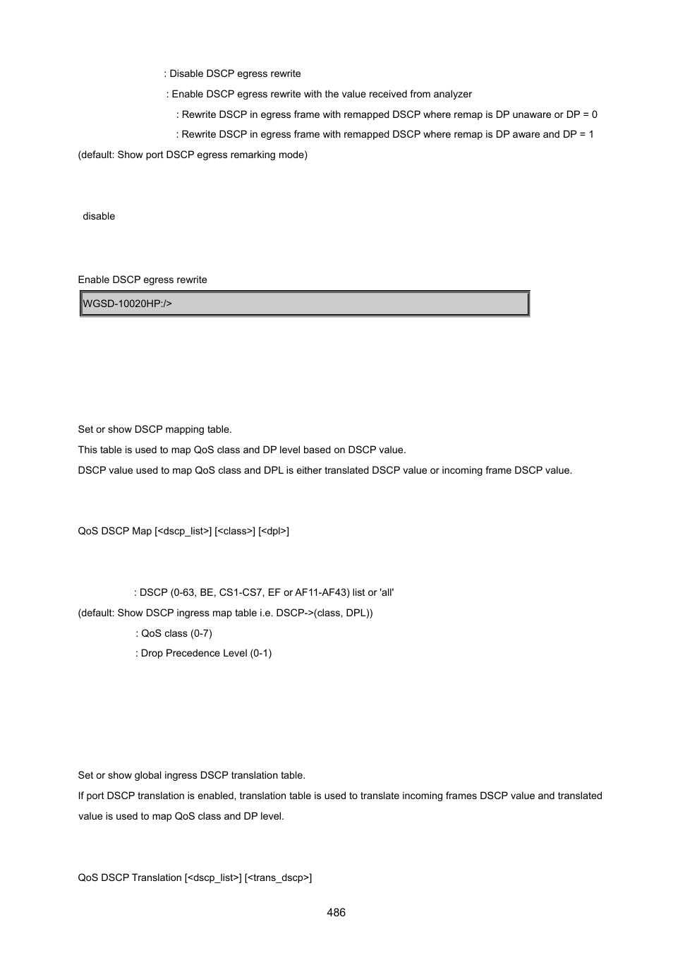 Qos dscp map, Qos dscp translation | PLANET WGSD-10020 User Manual | Page 486 / 557