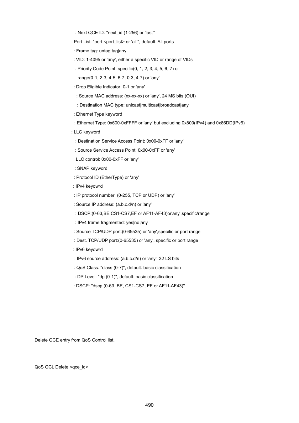 Qos qcl delete | PLANET WGSD-10020 User Manual | Page 490 / 557