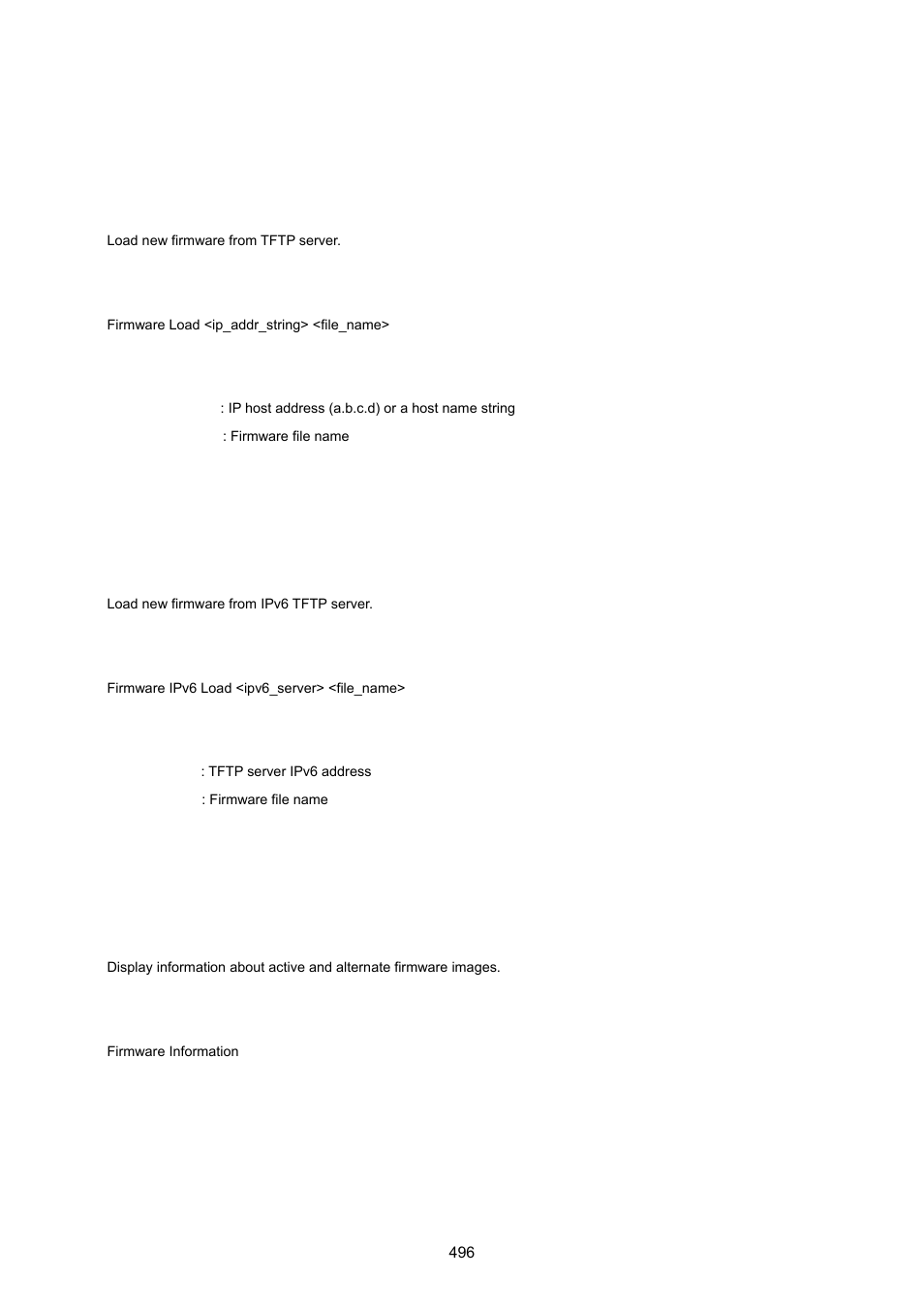 20 firmware command, Firmware load, Firmware ipv6 load | Firmware information, Firmware swap | PLANET WGSD-10020 User Manual | Page 496 / 557