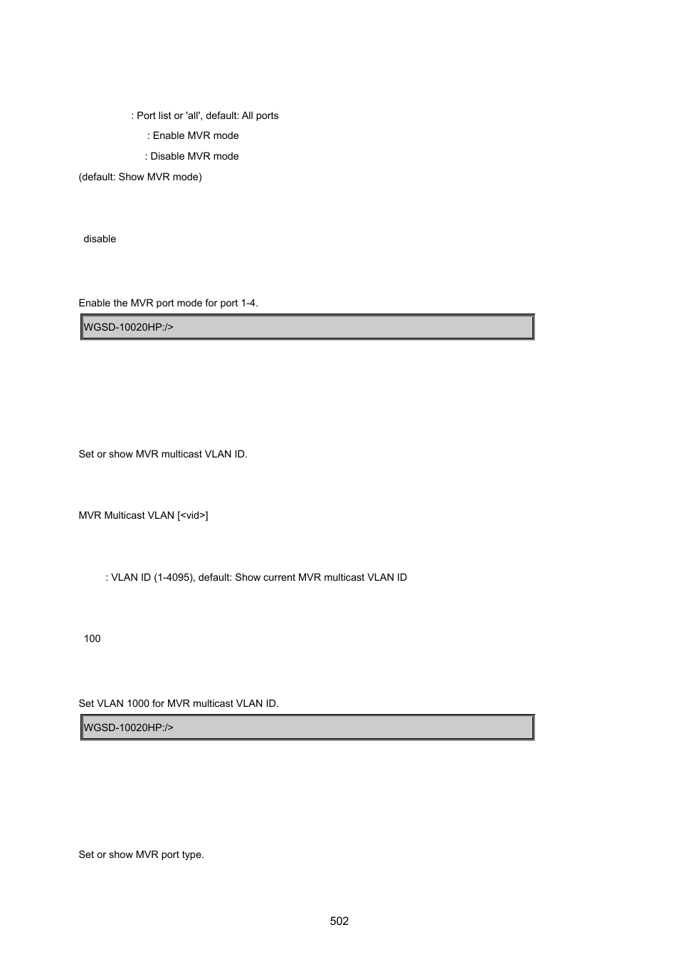 Mvr multicast vlan, Mvr port type | PLANET WGSD-10020 User Manual | Page 502 / 557