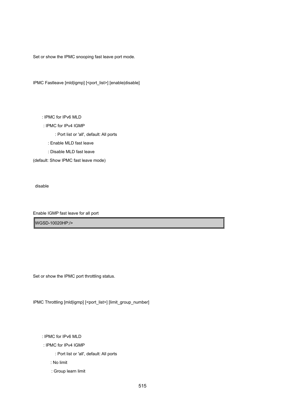 Ipmc fastleave, Ipmc throttling | PLANET WGSD-10020 User Manual | Page 515 / 557