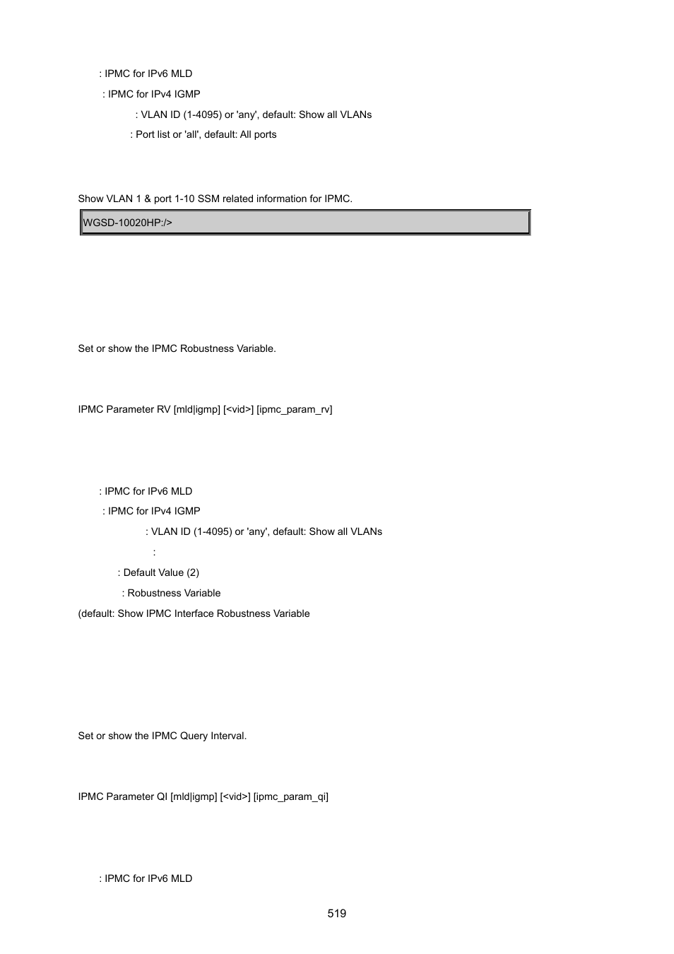 Ipmc parameter rv, Ipmc parameter qi | PLANET WGSD-10020 User Manual | Page 519 / 557