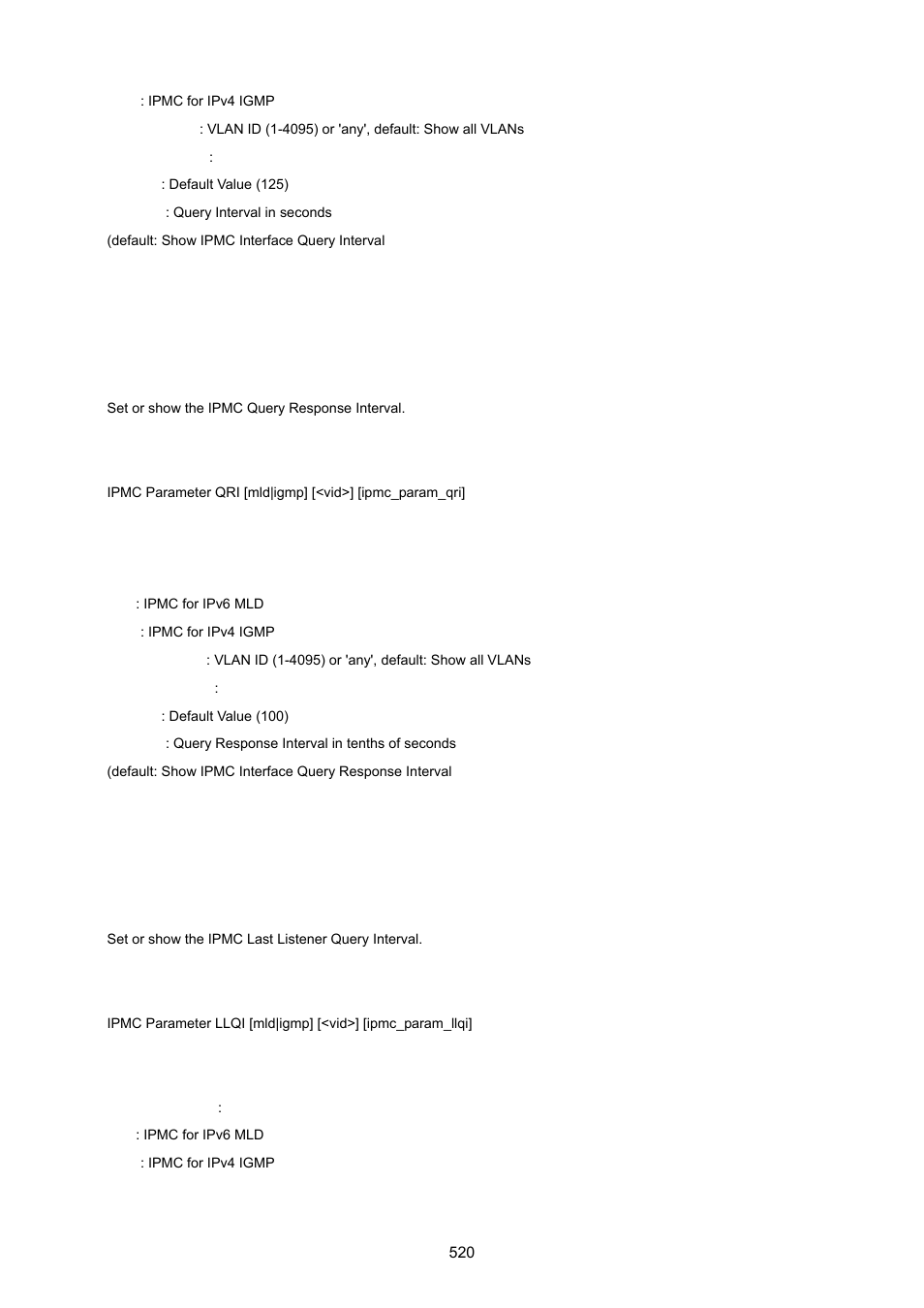 Ipmc parameter qri, Ipmc parameter llqi | PLANET WGSD-10020 User Manual | Page 520 / 557