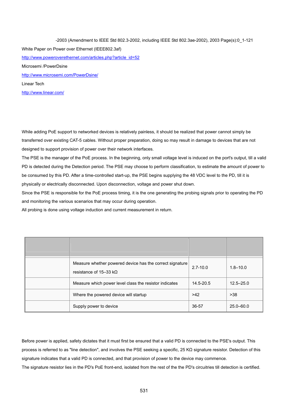 The poe provision process, Stages of powering up a poe link, Line detection | PLANET WGSD-10020 User Manual | Page 531 / 557