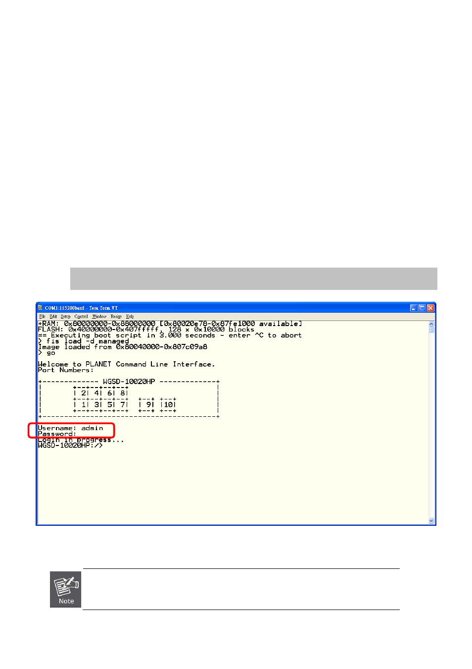 Command line interface, 1 accessing the cli, Logon to the console | PLANET WGSD-10020 User Manual | Page 313 / 553