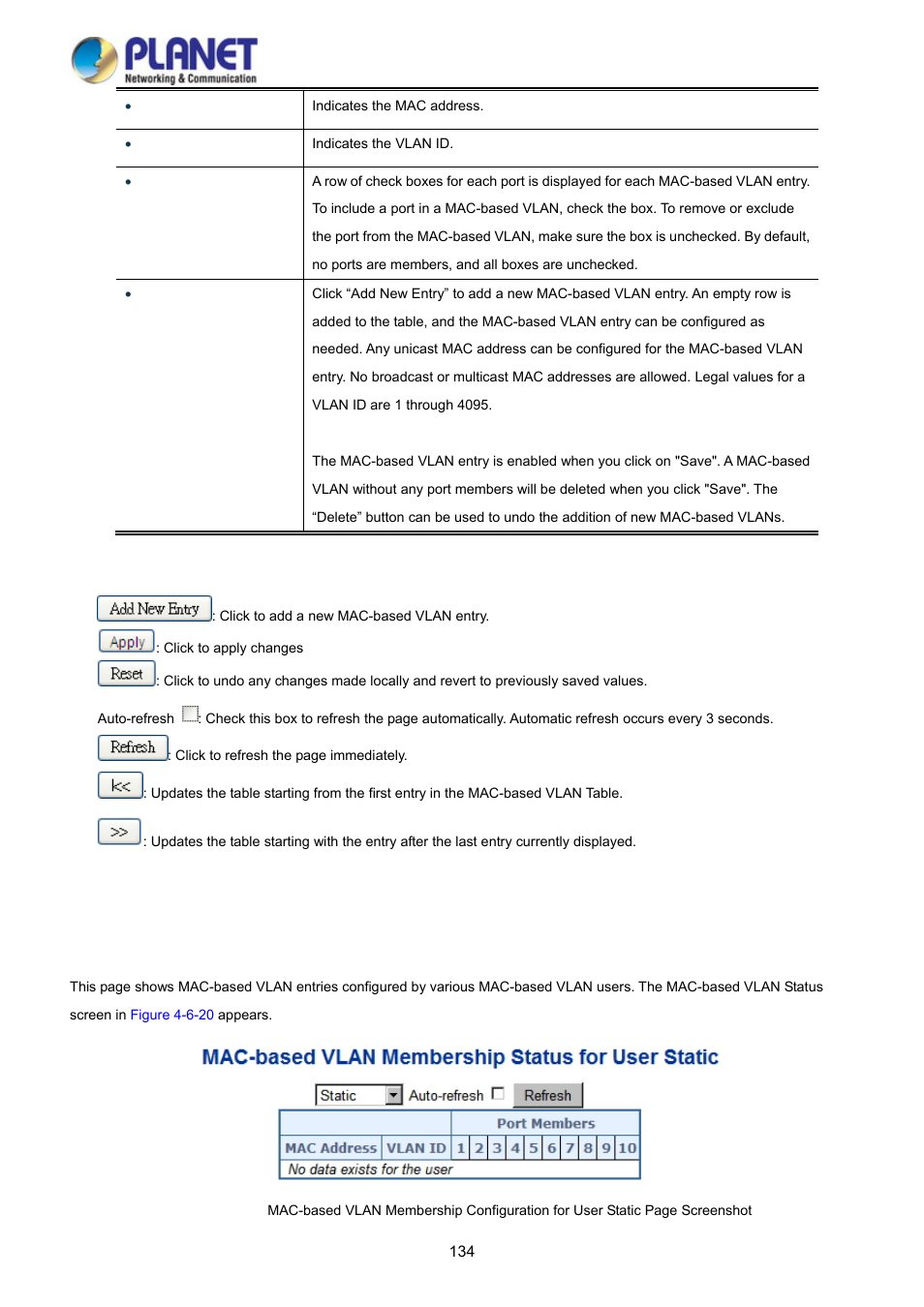 9 mac-based vlan status, 12 mac-based vlan status,  mac-based vlan status | PLANET WGSD-10020 User Manual | Page 134 / 373