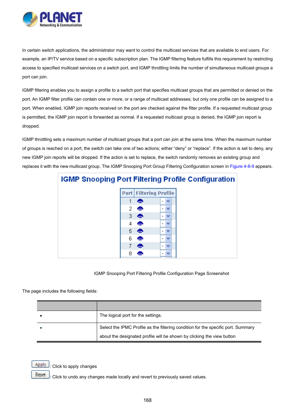 6 igmp snooping port group filtering | PLANET WGSD-10020 User Manual | Page 168 / 373