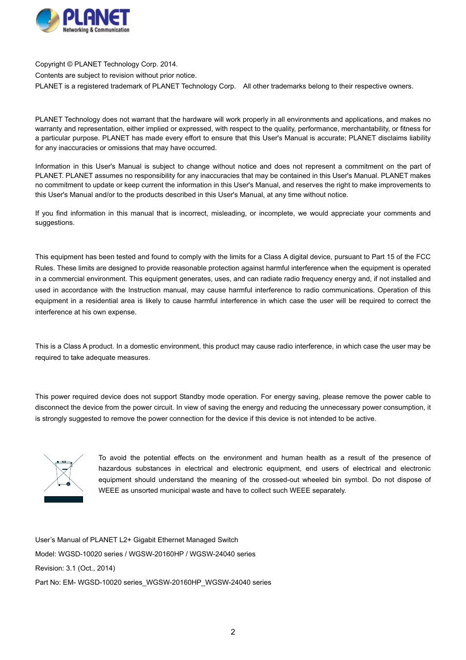 PLANET WGSD-10020 User Manual | Page 2 / 373