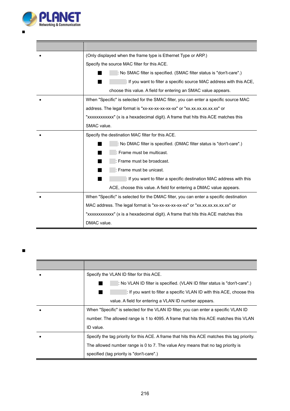 PLANET WGSD-10020 User Manual | Page 216 / 373