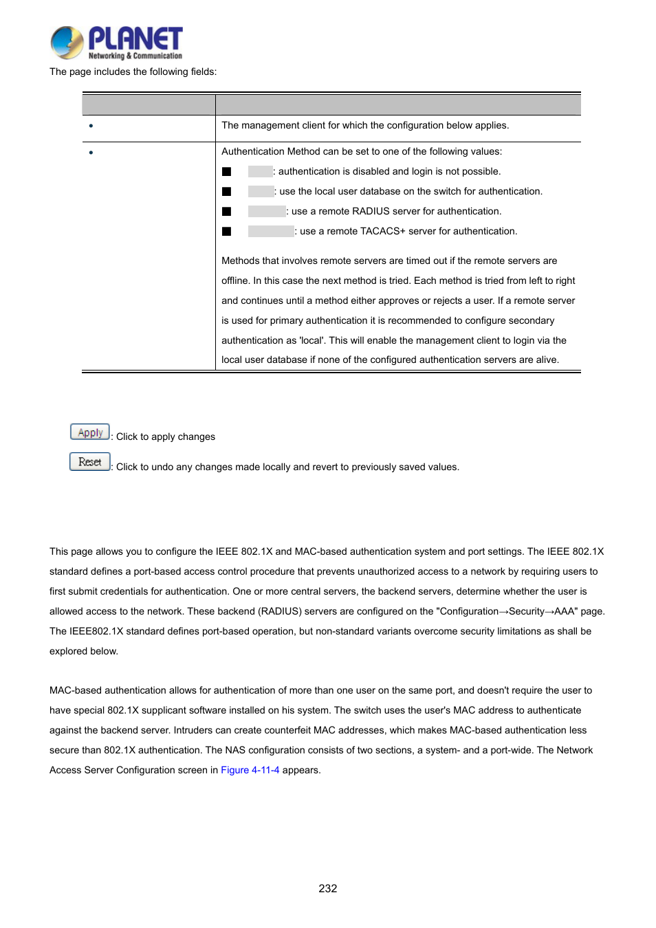 3 network access server configuration | PLANET WGSD-10020 User Manual | Page 232 / 373
