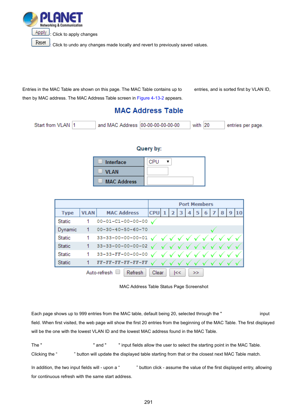 2 mac address table status | PLANET WGSD-10020 User Manual | Page 291 / 373