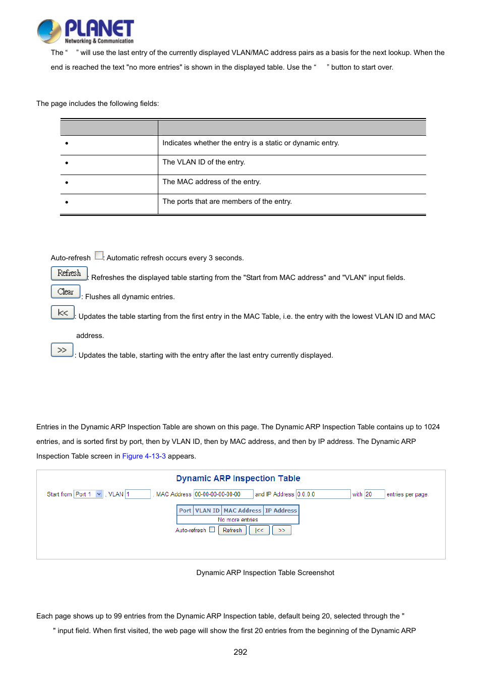 3 dynamic arp inspection table | PLANET WGSD-10020 User Manual | Page 292 / 373