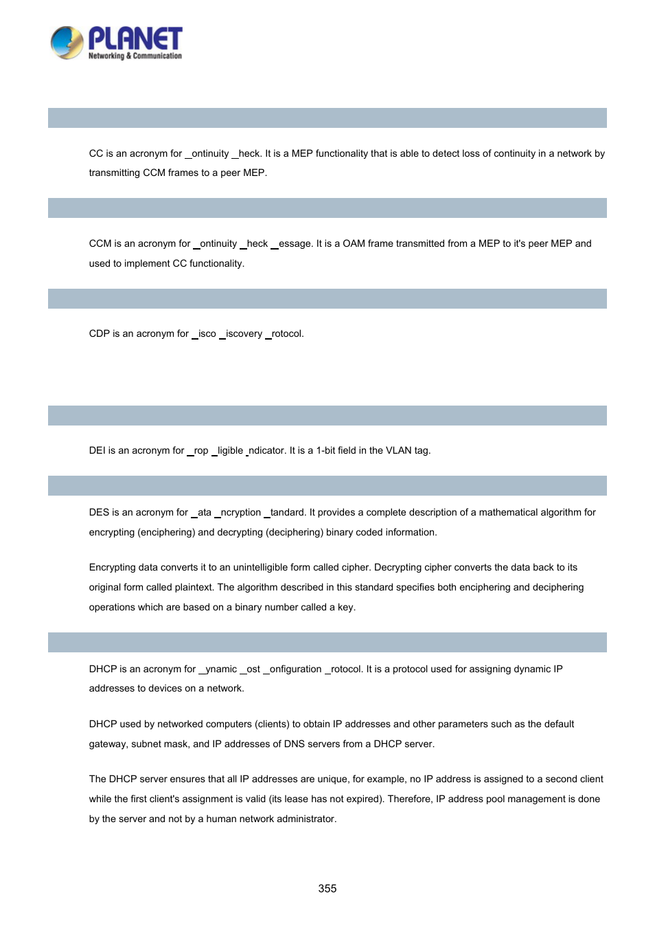 PLANET WGSD-10020 User Manual | Page 355 / 373