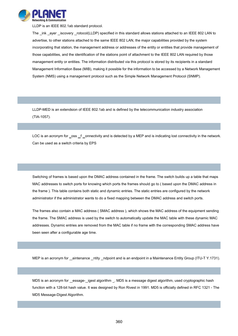 PLANET WGSD-10020 User Manual | Page 360 / 373