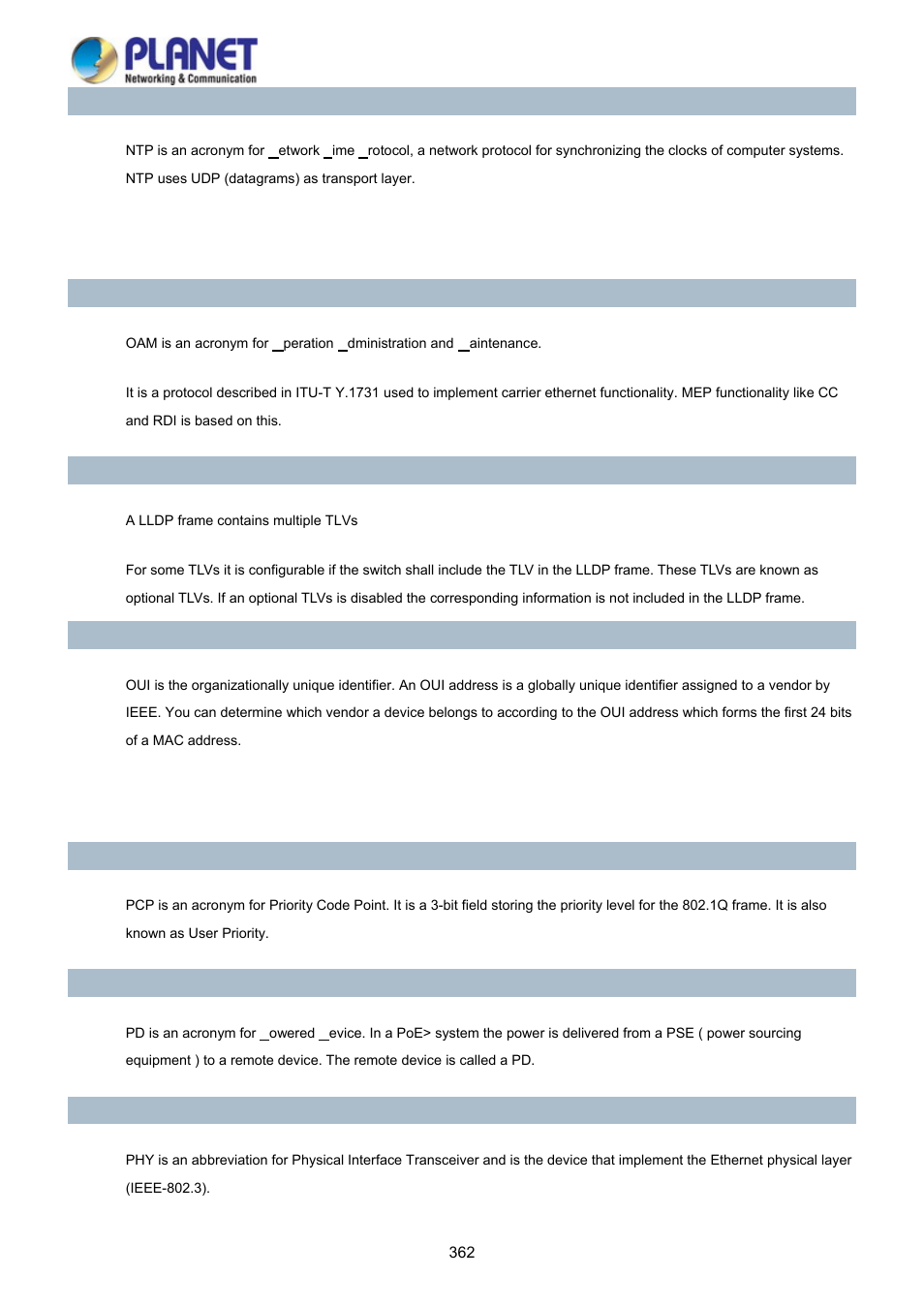 PLANET WGSD-10020 User Manual | Page 362 / 373