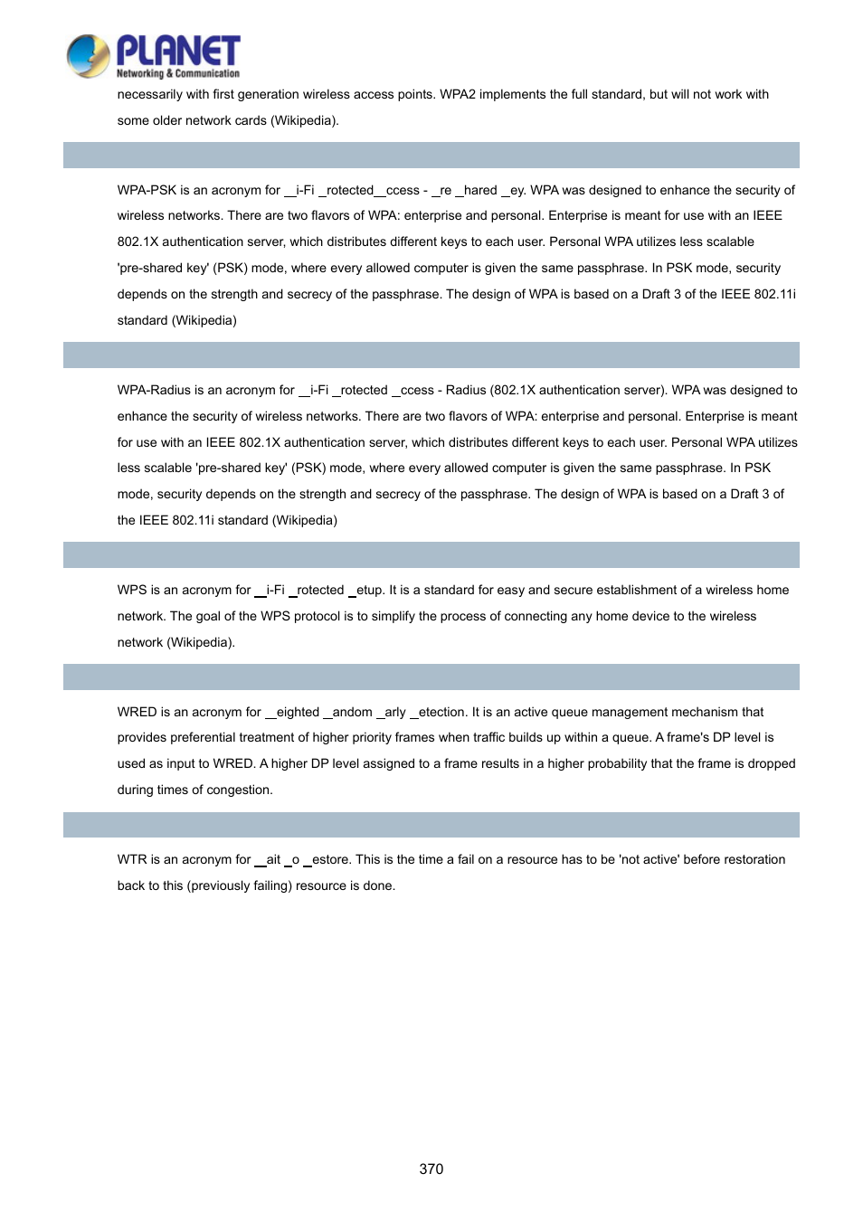 PLANET WGSD-10020 User Manual | Page 370 / 373