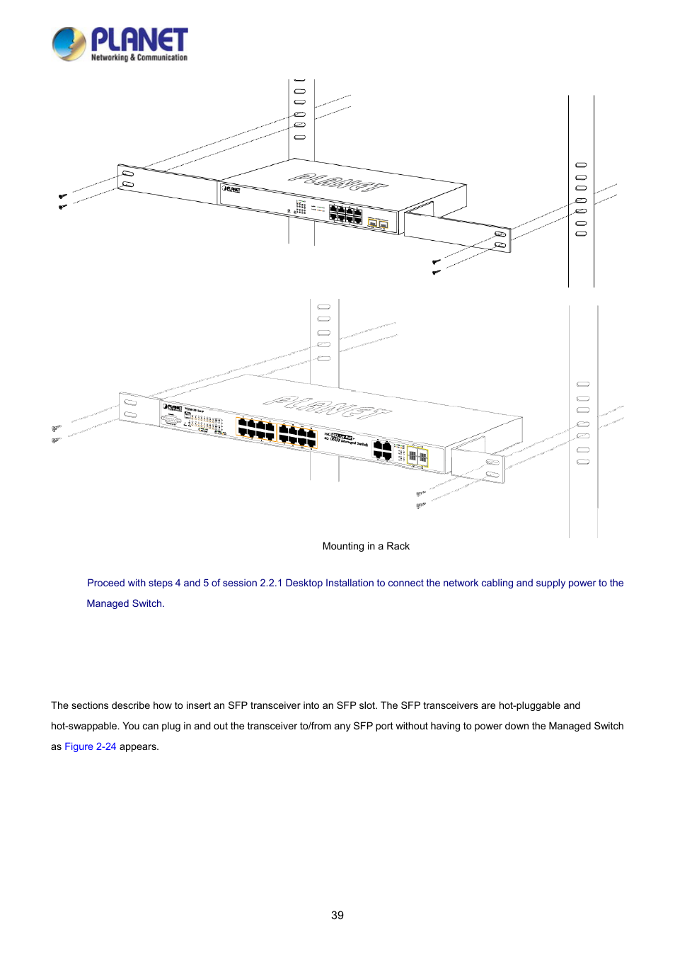 3 installing the sfp transceiver | PLANET WGSD-10020 User Manual | Page 39 / 373