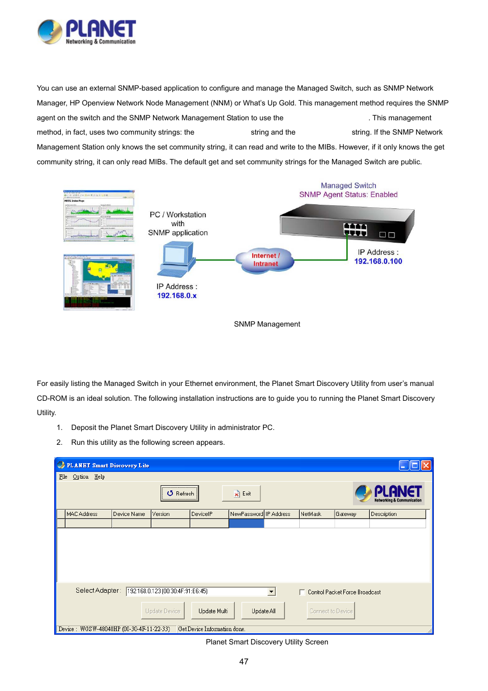 5 snmp-based network management, 6 planet smart discovery utility | PLANET WGSD-10020 User Manual | Page 47 / 373
