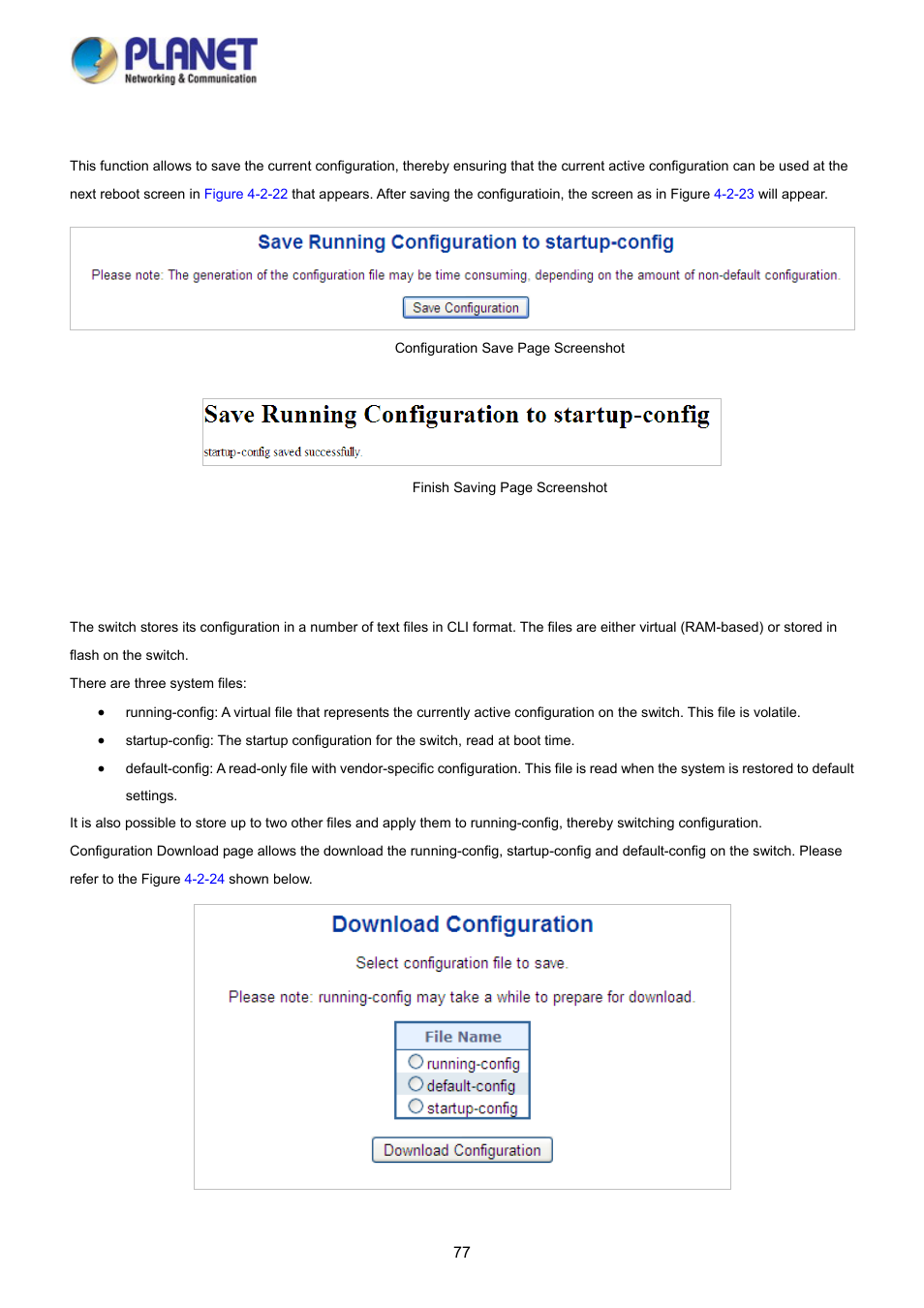 18 save startup config, 19 configuration download, Save startup config | Configuration download, 1  save startup config, 1  configuration download | PLANET WGSD-10020 User Manual | Page 77 / 373