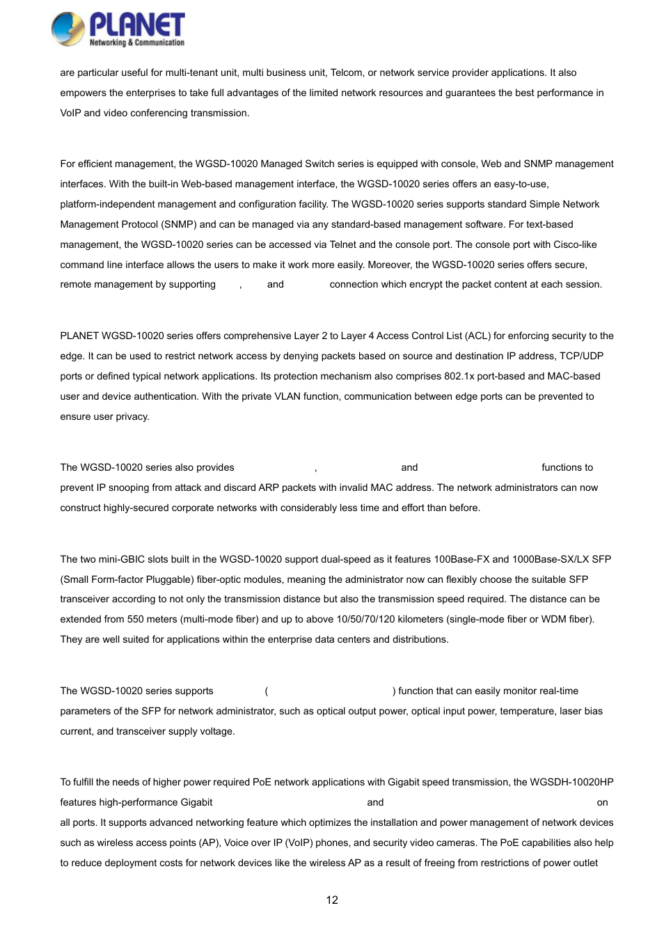 PLANET WGSD-10020HP User Manual | Page 12 / 358
