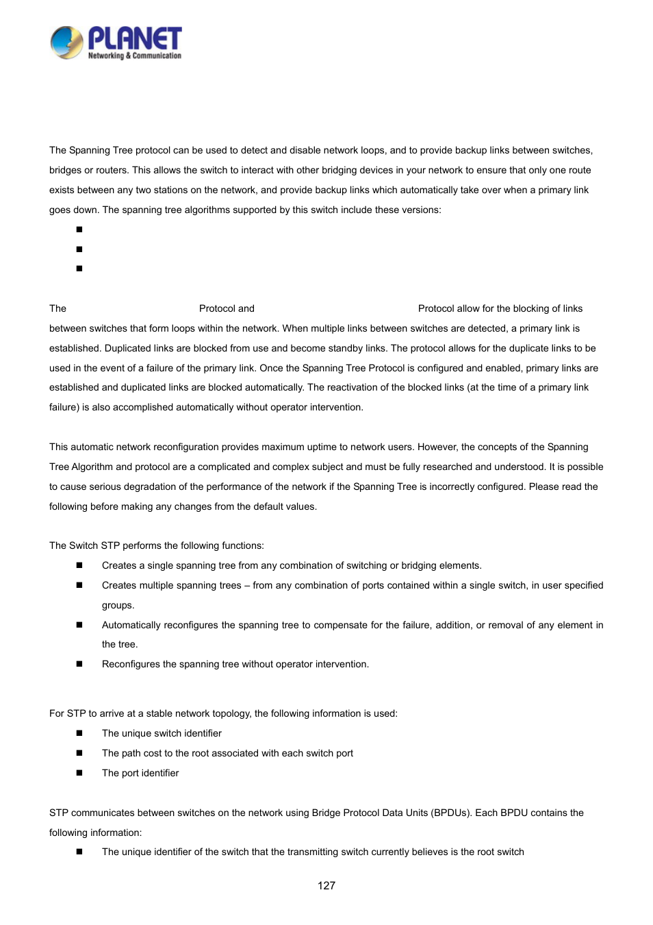 7 spanning tree protocol, 1 theory | PLANET WGSD-10020HP User Manual | Page 127 / 358