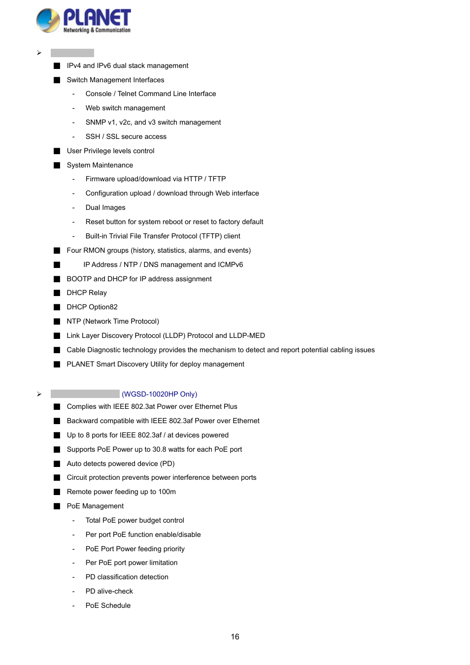 PLANET WGSD-10020HP User Manual | Page 16 / 358