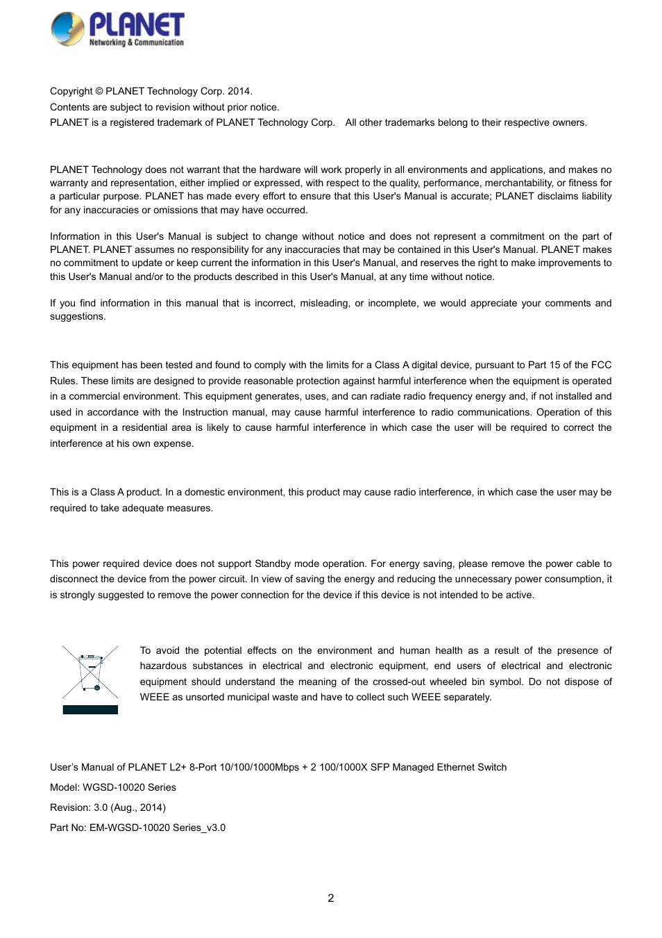 PLANET WGSD-10020HP User Manual | Page 2 / 358
