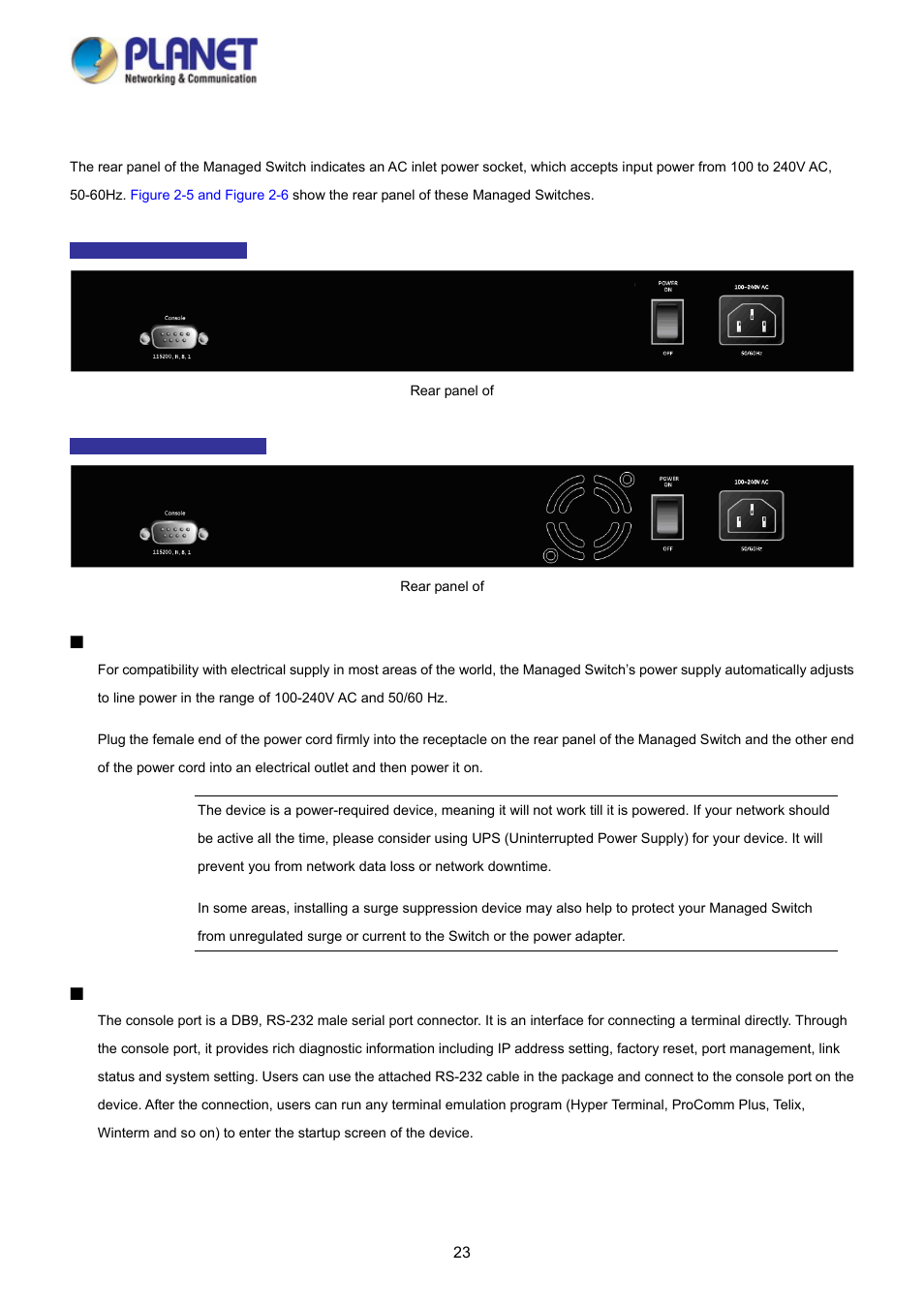 3 switch rear panel | PLANET WGSD-10020HP User Manual | Page 23 / 358