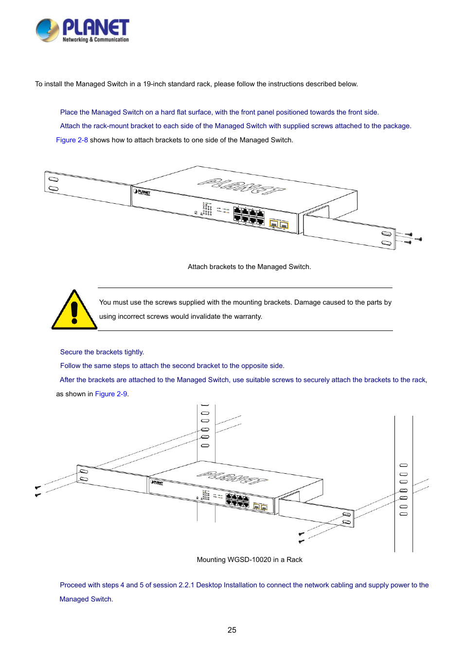 2 rack mounting | PLANET WGSD-10020HP User Manual | Page 25 / 358