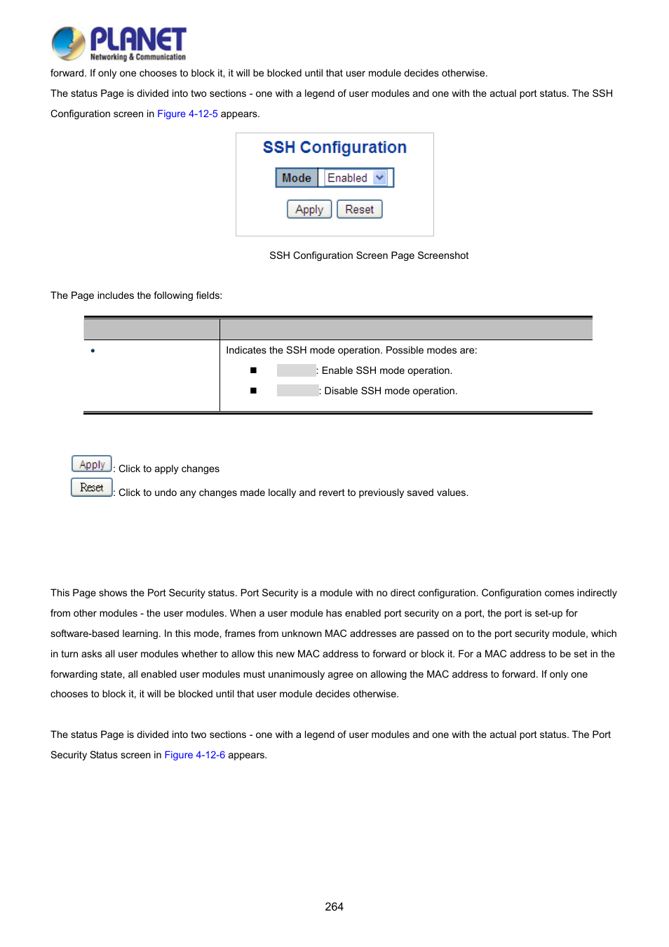6 port security status | PLANET WGSD-10020HP User Manual | Page 264 / 358