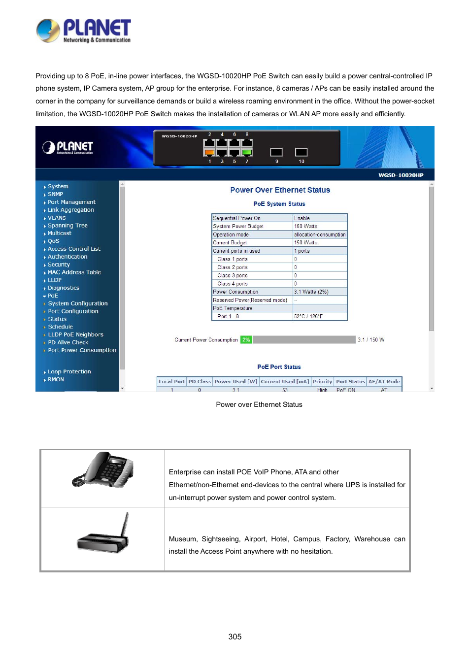 16 power over ethernet (wgsd-10020hp only), 1 power over ethernet powered device | PLANET WGSD-10020HP User Manual | Page 305 / 358