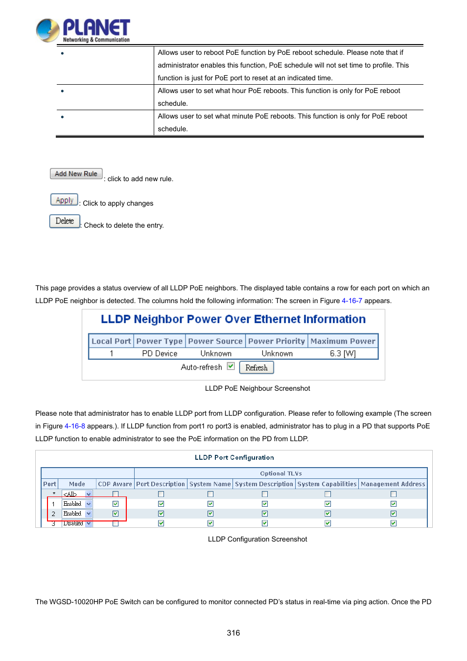 8 lldp poe neighbours, 9 poe alive check configuration | PLANET WGSD-10020HP User Manual | Page 316 / 358