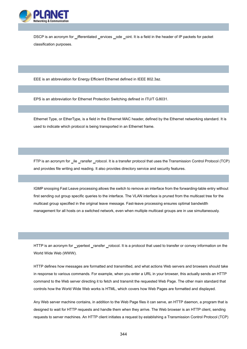PLANET WGSD-10020HP User Manual | Page 344 / 358