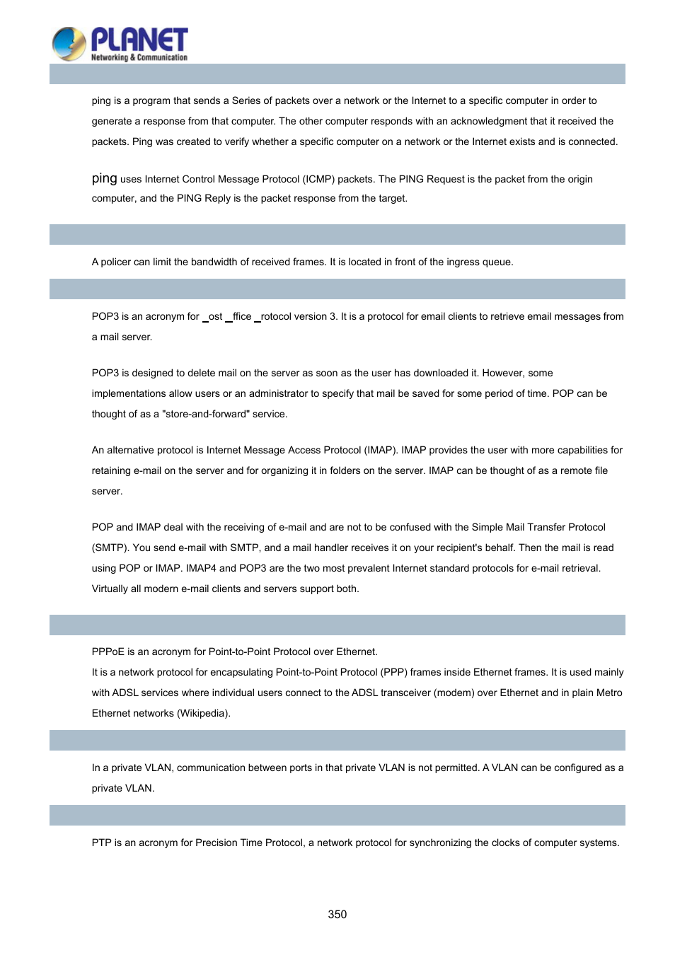 Ping | PLANET WGSD-10020HP User Manual | Page 350 / 358