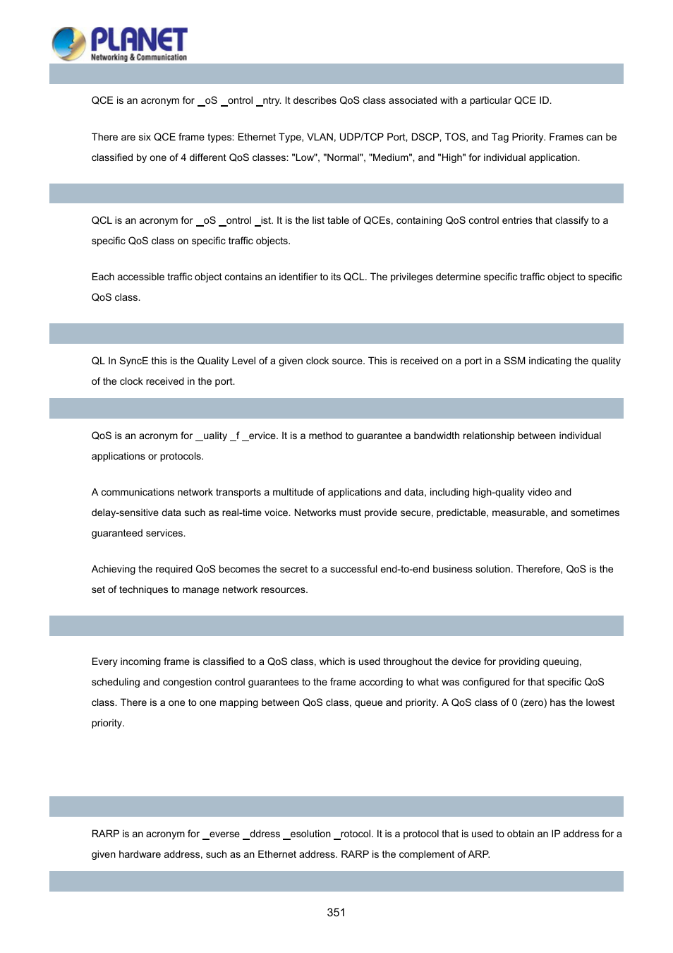 PLANET WGSD-10020HP User Manual | Page 351 / 358