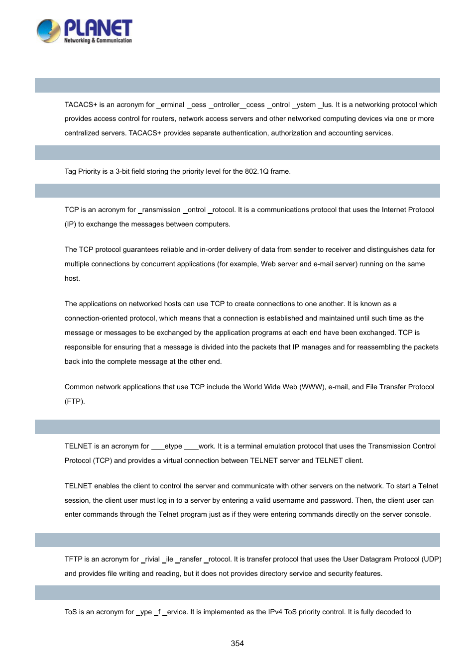 PLANET WGSD-10020HP User Manual | Page 354 / 358