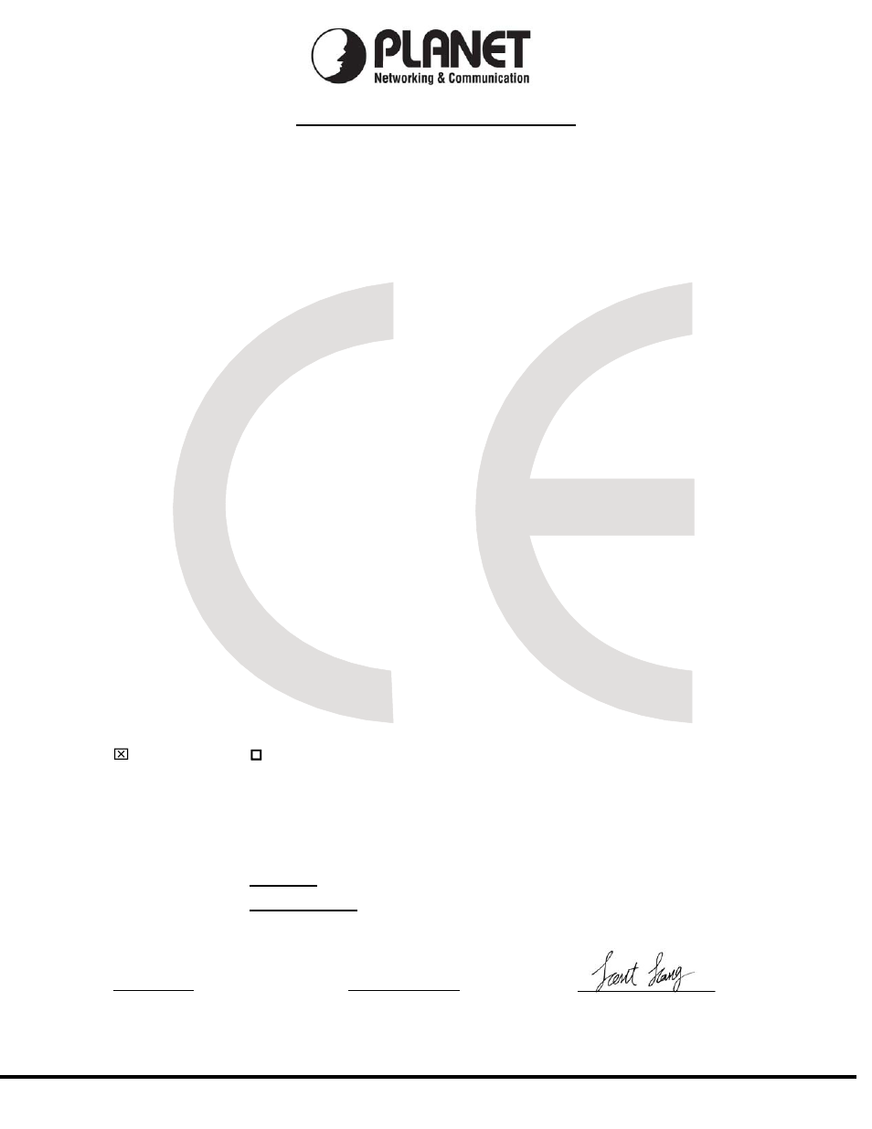 Ec declaration of conformity, Planet technology corporation | PLANET WGSD-10020HP User Manual | Page 358 / 358
