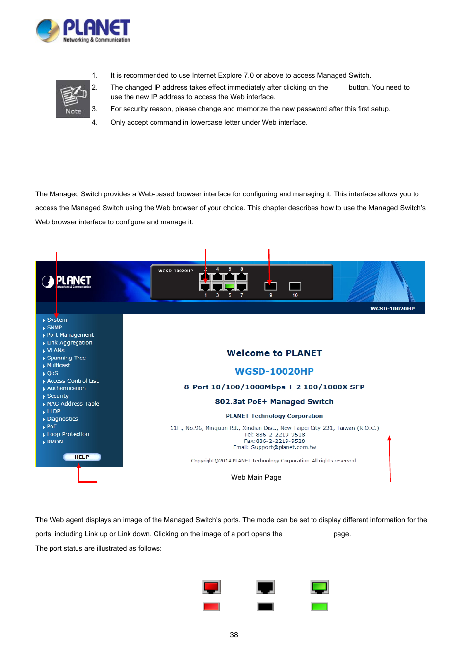 1 main web page | PLANET WGSD-10020HP User Manual | Page 38 / 358