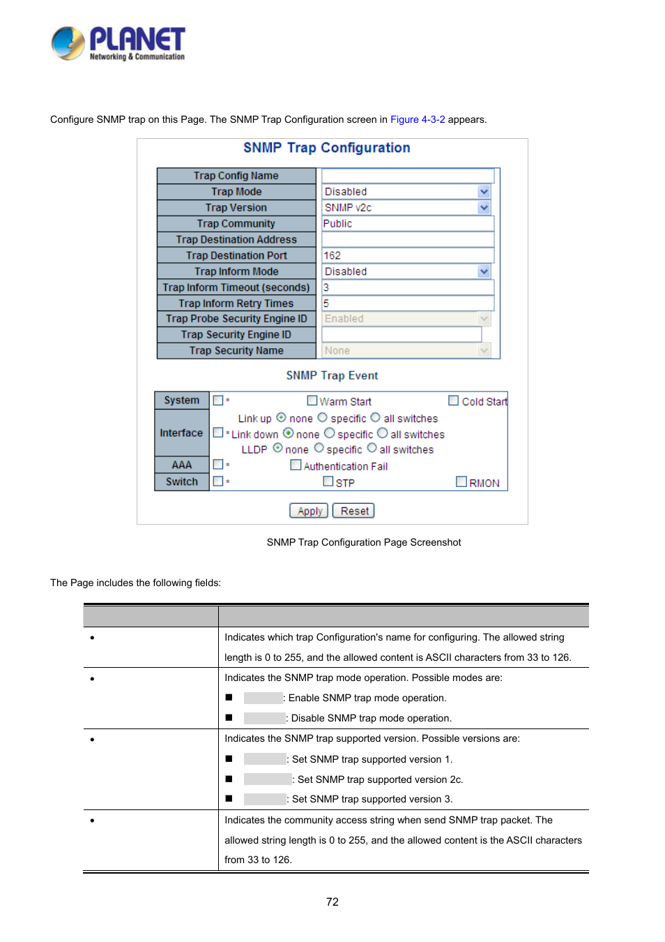 3 snmp trap configuration | PLANET WGSD-10020HP User Manual | Page 72 / 358
